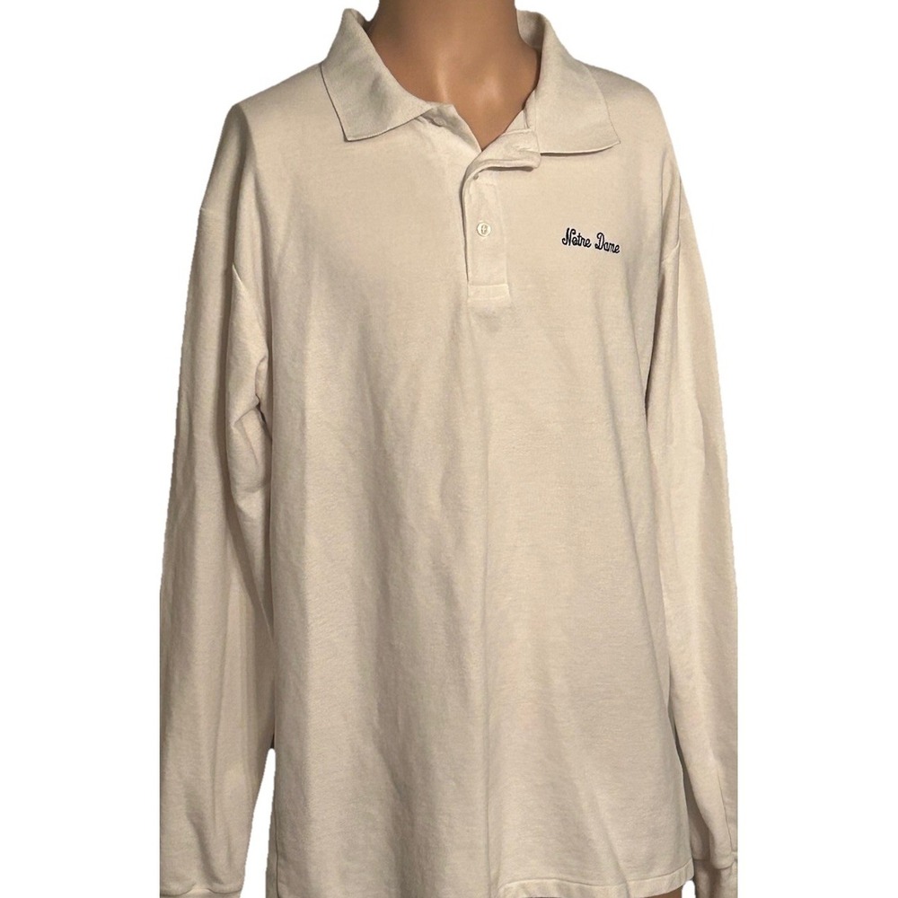 Notre Dame Irish‎ White Long-Sleeve Polo Men's Size Large